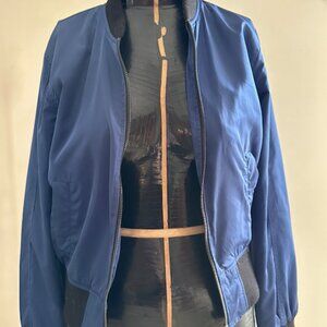 Vintage Full Zip Midnight Blue Satin Bomber Jacket